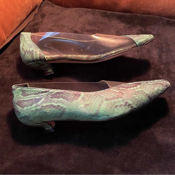 Miista see through clear green leather snakeskin pumps kitten heels - Picture 14 of 15